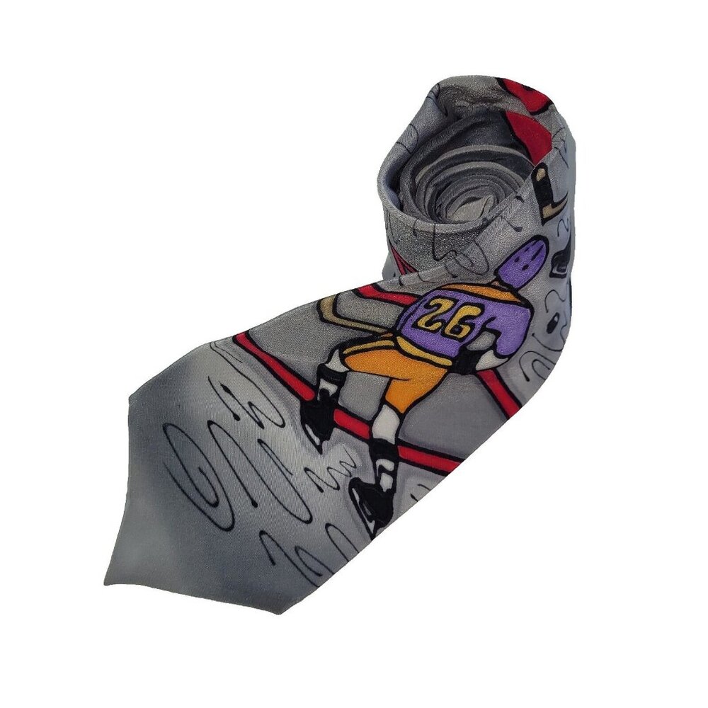 Joe Sherman Tie Mens Necktie Grey Hockey‎ Silk Made In USA Art To Wear Preppy